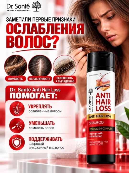 Шампуни Dr.Sante Keratin, Anti Hair Loss, Aloe для восстановления и увлажнения волос, 250