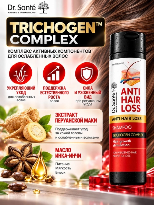 Шампуни Dr.Sante Keratin, Anti Hair Loss, Aloe для восстановления и увлажнения волос, 250