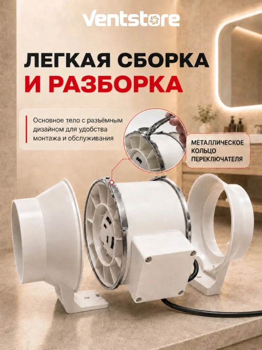 Канальный вентилятор HF для вытяжки и приточной вентиляции в воздуховод 75 мм - 100 мм