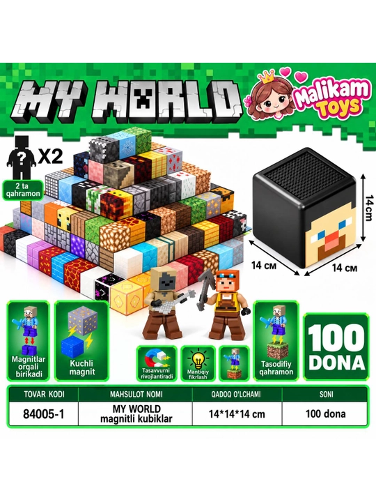 Minecraft magnitli lego konstruktori My World, bolalar uchun rivojlantiruvchi o'yin 180 ta - 