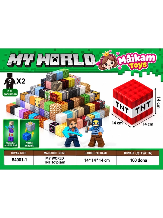 Lego magnit konstruktori Minecraft My World, bolalar uchun rivojlantiruvchi kubiklar 180