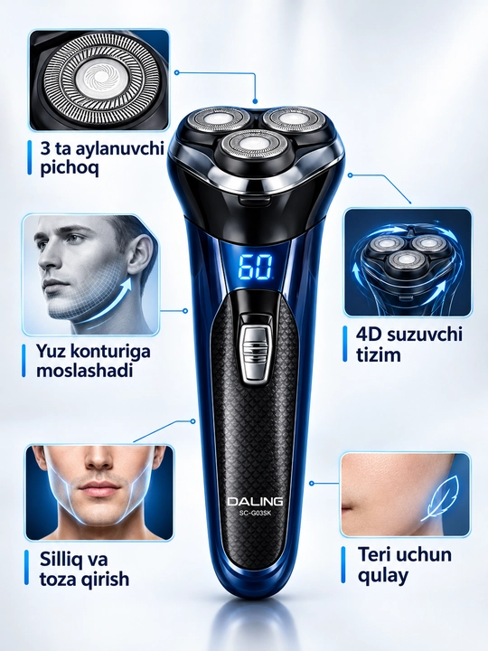 Trimmer, soqol va mo'ylov olish mashinkasi elektr ustara, 3 tasi 1 da
