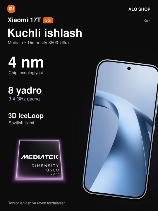 Smartfon Xiaomi 17T 5G, 12/256 va 12/512 GB, Leica 50 MP, AMOLED 1.5K 120 Hz, 6500 mAh