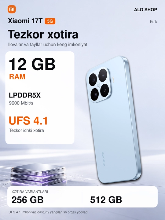 Smartfon Xiaomi 17T 5G, 12/256 va 12/512 GB, Leica 50 MP, AMOLED 1.5K 120 Hz, 6500 mAh