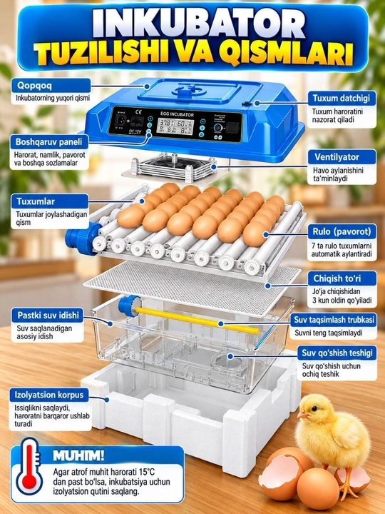 Инкубатор Full HD для яиц, вместимостью 16, 36, 64, 120 яиц, работает от сети 12В и 220 В