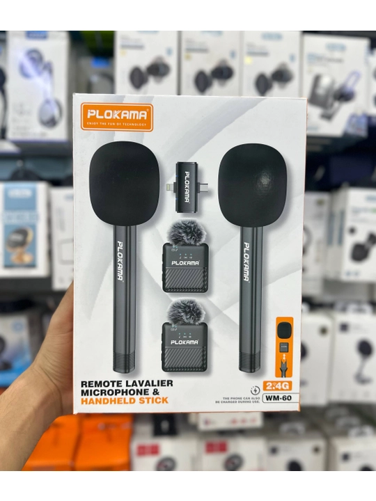 Беспроводной микрофон PLOKAMA WM-60, 2 микрофона 2.4G для iPhone и Android
