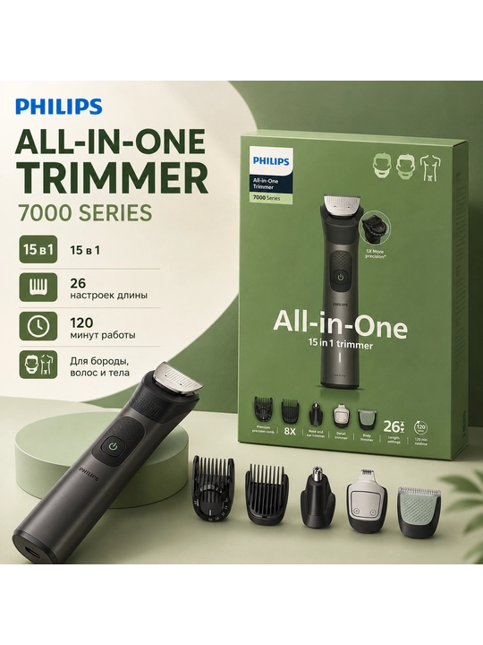 Philips All-in-One 15 tasi 1 da soch, soqol va tana tuklarini olish uchun mashinka-trimmer - 