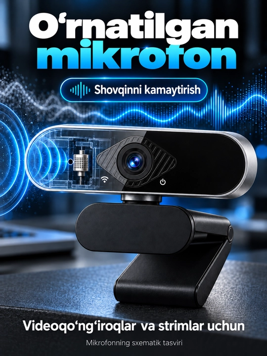 Kompyuter, kompyuter va noutbuk uchun mikrofonli 4K veb-kamera, striming uchun 8 megapikselli USB kamera