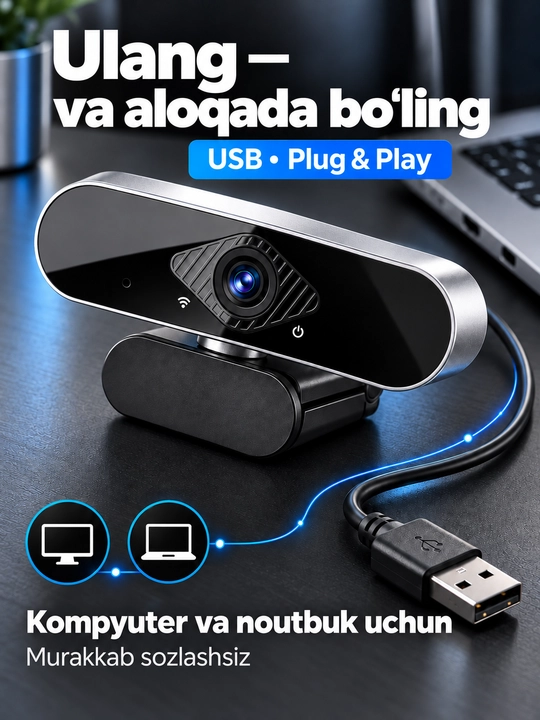 Kompyuter, kompyuter va noutbuk uchun mikrofonli 4K veb-kamera, striming uchun 8 megapikselli USB kamera