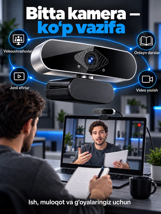 Kompyuter, kompyuter va noutbuk uchun mikrofonli 4K veb-kamera, striming uchun 8 megapikselli USB kamera