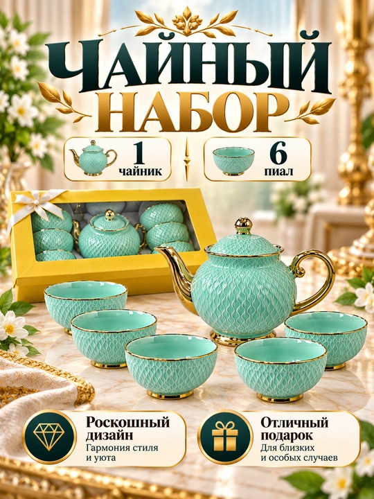 Choynak va piyolalar, sopol idishlar to‘plami, choynak piyola, choynak piyola nabor - 