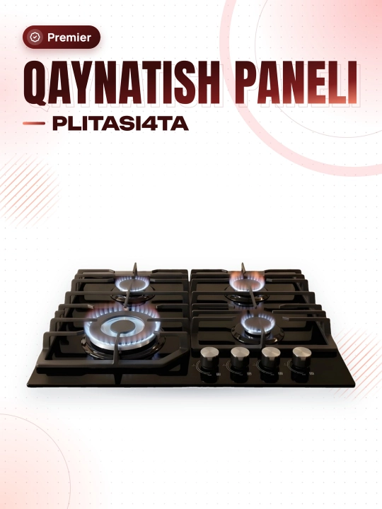 Premier PRM plitasi, 4 ta gorelka, qo'shaloq vok, temperlangan shisha, quyma temir panjara