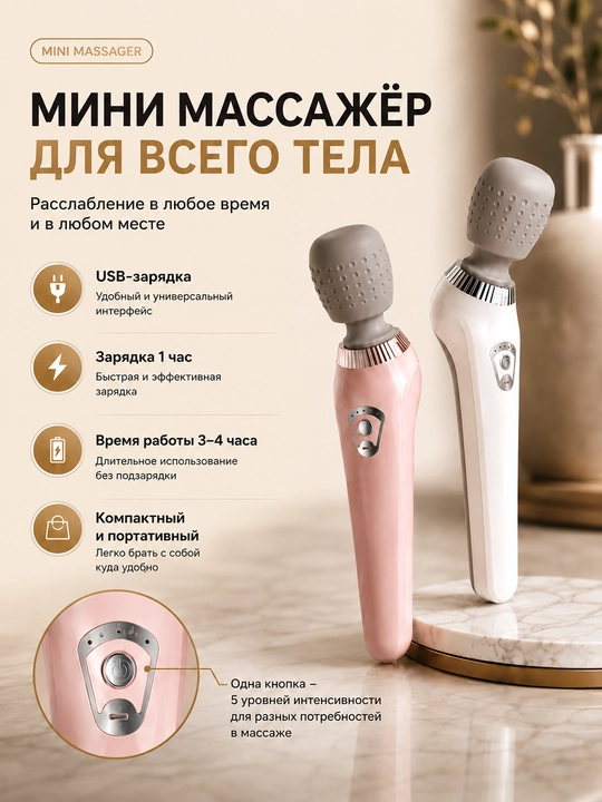 Мини массажер для шеи, плеч, спины и ног, 5 режимов, USB зарядка
