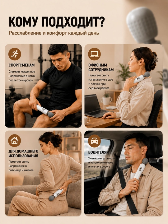 Мини массажер для шеи, плеч, спины и ног, 5 режимов, USB зарядка