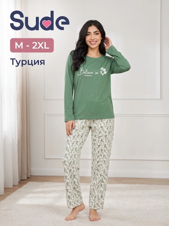Ayollar pijamasi, turkcha uzun yengli ayollar pijamasi, modal, paxta, Turkiya, M–2XL - 