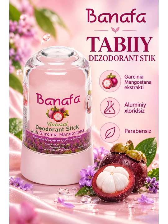 Banafa tabiiy minerallar va achchiq toshli dezodarant stick, 70 gr - 