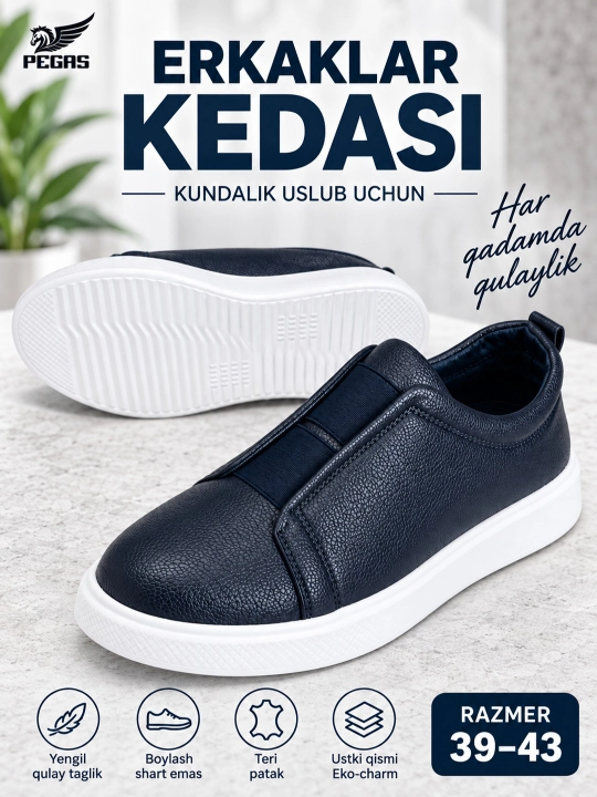 PEGAS erkaklar kedasi – poluklassik, rezinkali bog‘ich, eko-charm, 39–43