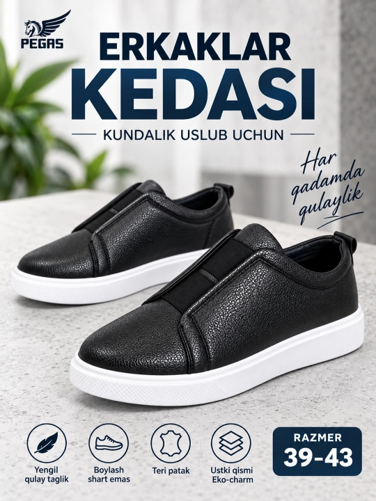 PEGAS erkaklar kedasi – poluklassik, rezinkali bog‘ich, eko-charm, 39–43