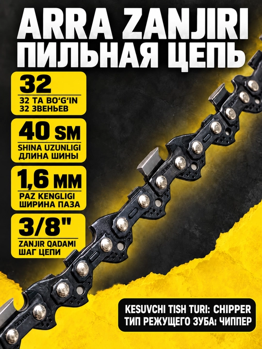 PROTEX Цепь для бензопилы, пильная цепь, цепь, цепь для мотопилы 32 звена 40 см 3/8 - 