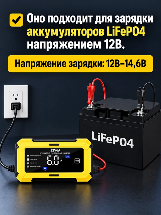 Зарядное устройство 12 В 6А для аккумуляторов автомобиля