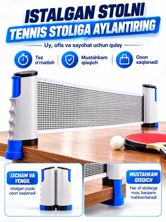 Stol tennisi uchun kengaytiriladigan to'r (setka) - 