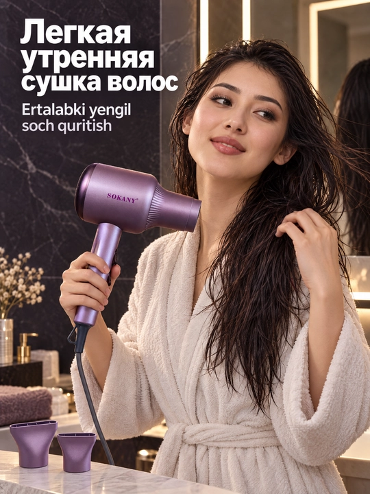 SOKANY 2400 Vt soch tozalagichi, yuqori tezlik, 2 ta uchlik