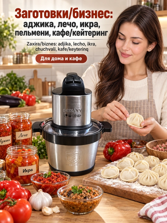 SOKANY SK-7033 elektr goʻsht maydalagich, zanglamaydigan poʻlat, 1500 Vt, 220-240V