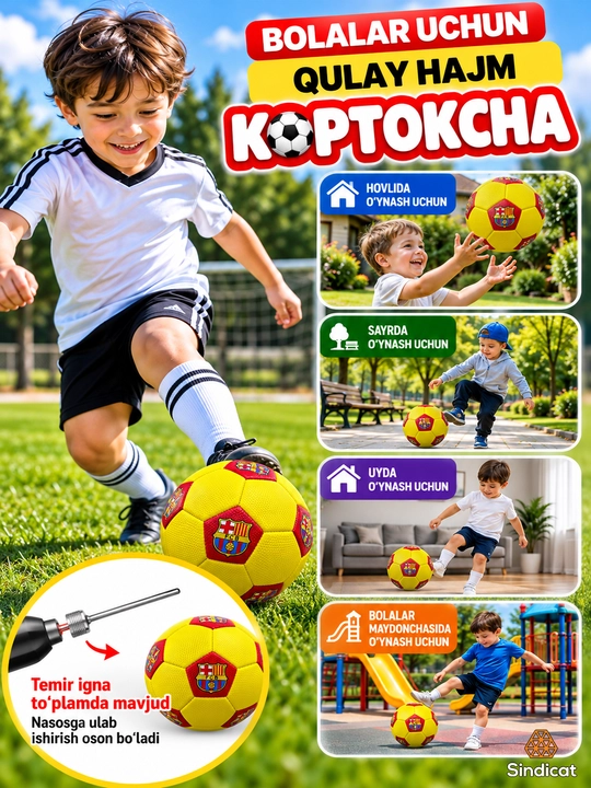 Bolalar uchun kichik futbol koptogi, 15 sm diametrda, ignasi bilan
