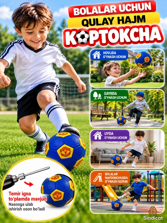 Bolalar uchun kichik futbol koptogi, 15 sm diametrda, ignasi bilan