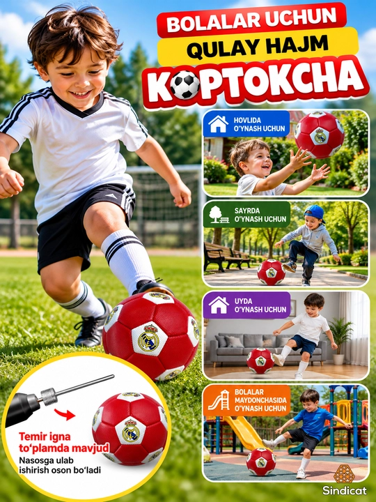 Bolalar uchun kichik futbol koptogi, 15 sm diametrda, ignasi bilan