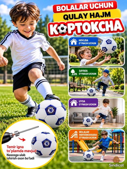 Bolalar uchun kichik futbol koptogi, 15 sm diametrda, ignasi bilan