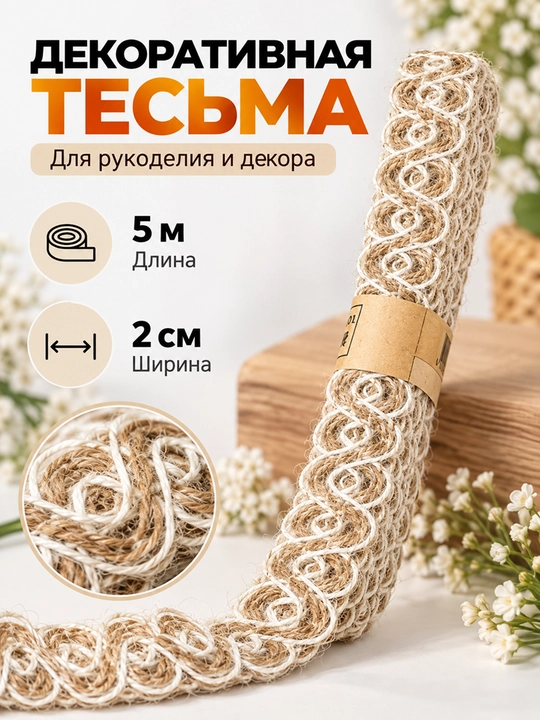 Джутовая тесьма для декора подарков и упаковки - 