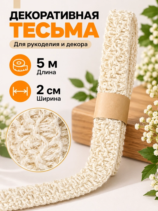 Джутовая тесьма для декора подарков и упаковки - 