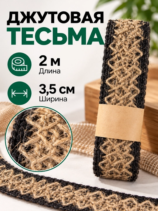 Джутовая тесьма для декора подарков и упаковки - 