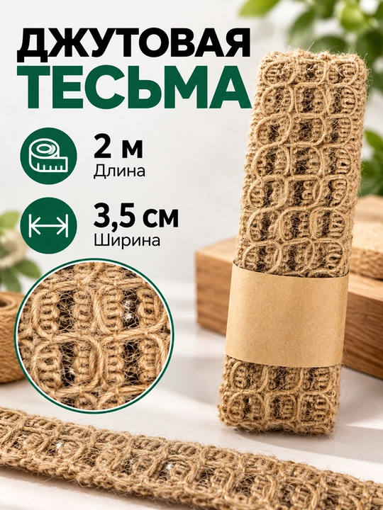 Джутовая тесьма для декора подарков и упаковки - 