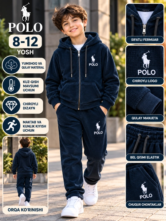 O‘g‘il bolalar sport dvoykasi 8–12 yosh, qora, kapyushonli - 