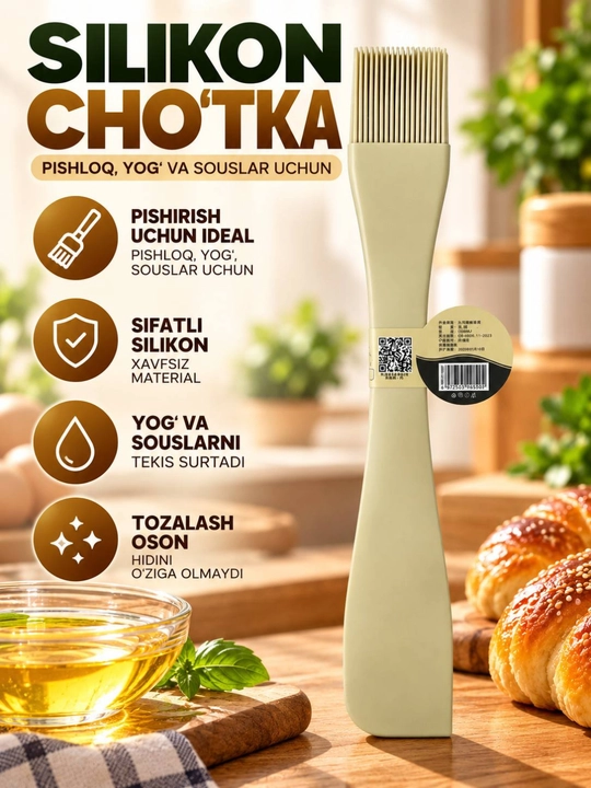 Silikon cho‘tka-lapata 2in1, pishiriq, yog‘ va souslar uchun oshxona anjomi