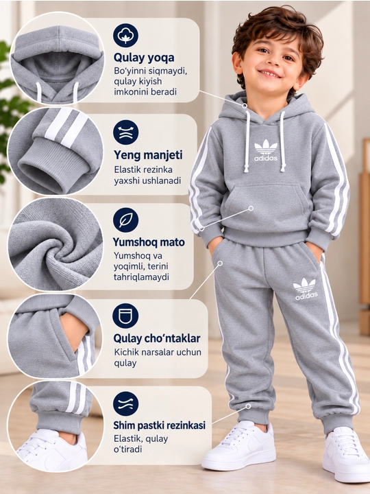 Bolalar sportivkasi, dvoyka, olimpiyka va zamokli bolalar kiyimlari, uniseks komplekt