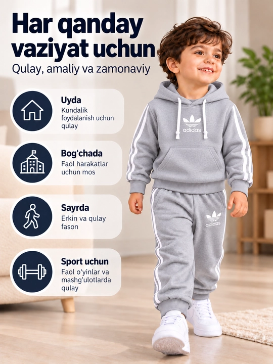 Bolalar sportivkasi, dvoyka, olimpiyka va zamokli bolalar kiyimlari, uniseks komplekt