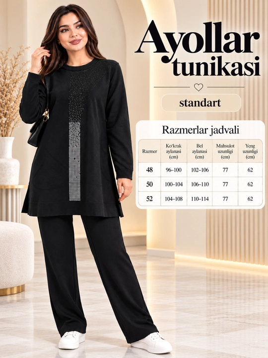 Ayollar tunikasi, qishki issiq tunika, standart o‘lcham 48-50-52