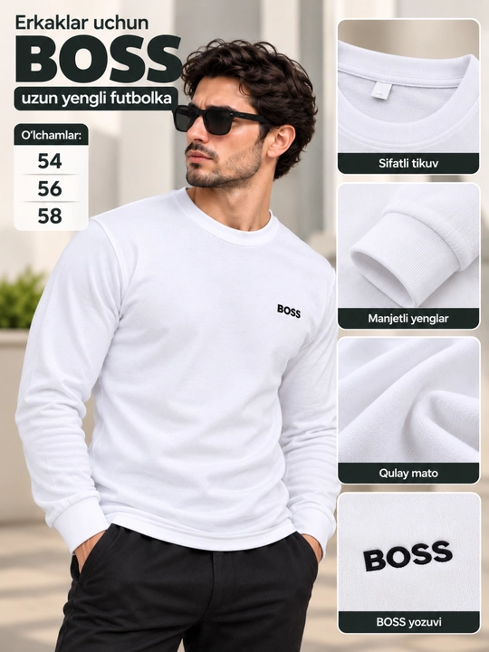 Мужские свитшоты BOSS с длинным рукавом, плотная мягкая кофта с логотипом - 