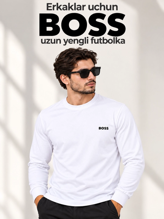 Еkaklar uchun BOSS yozuvli uzun yengli svitshot, qalin yumshoq matoli kofta