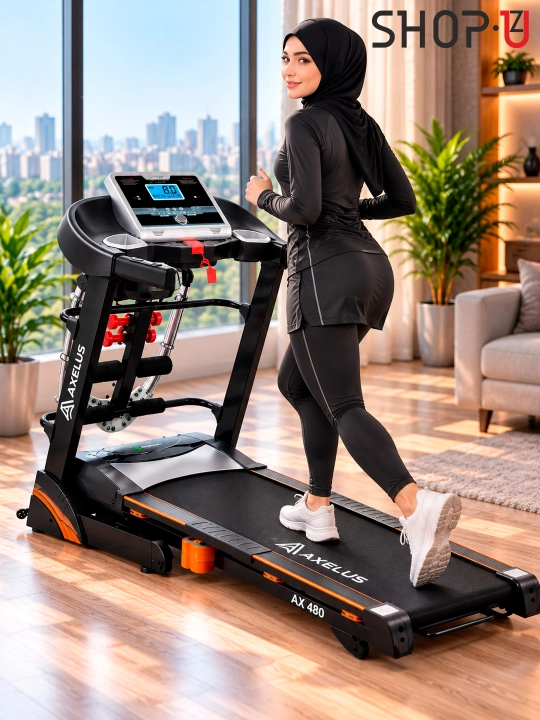 Axelus AX-480 elektr yugurish yo‘lakchasi, buklanadigan, massajyor va gantellar, 120 kg