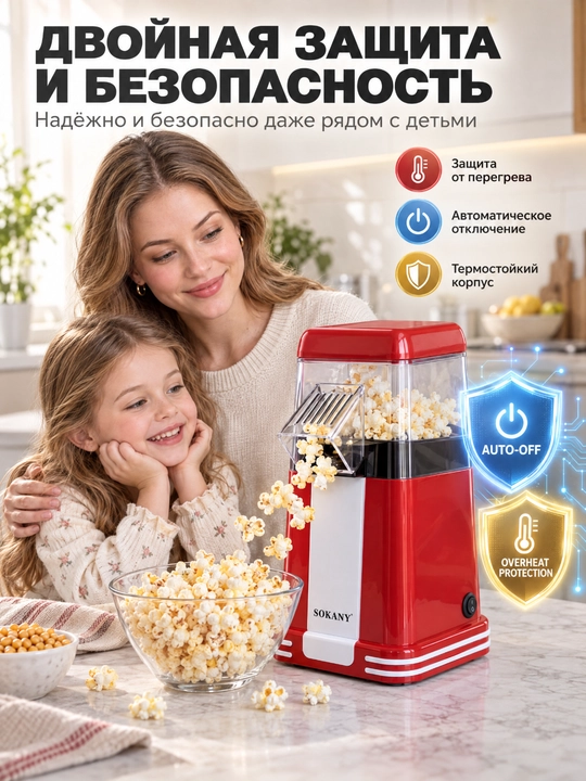 SOKANY SK-289 elektr popkorn pishirgich, issiq havo bilan popkorn pishirish mashinasi, moysiz