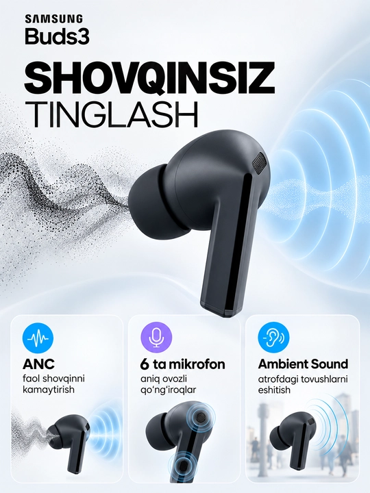 Simsiz quloqchinlar Samsung Galaxy Buds3 FE ANC 360 Audio Bluetooth 5.4 IP54 30 soatgacha