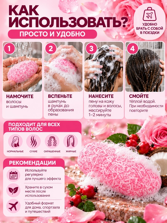 Qattiq, rozmarin moyi qoshilgan zanjabil shampuni, atirgul ekstrakti, 60 gr