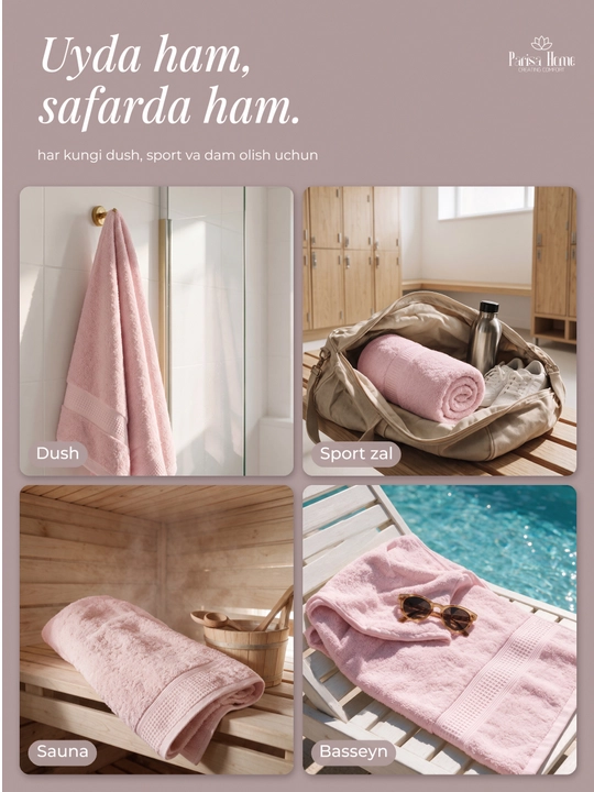 Banyo sochiq, hammom sochiqlari to'plami: badan uchun 70x135, yuz uchun 50x85, 100% paxta