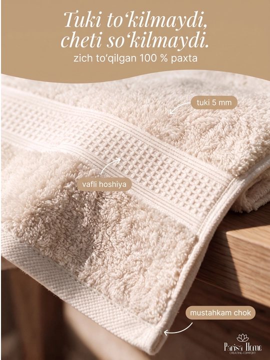 Banyo sochiq, hammom sochiqlari to'plami: badan uchun 70x135, yuz uchun 50x85, 100% paxta