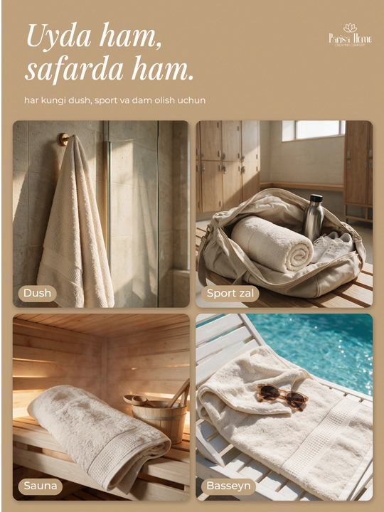 Banyo sochiq, hammom sochiqlari to'plami: badan uchun 70x135, yuz uchun 50x85, 100% paxta