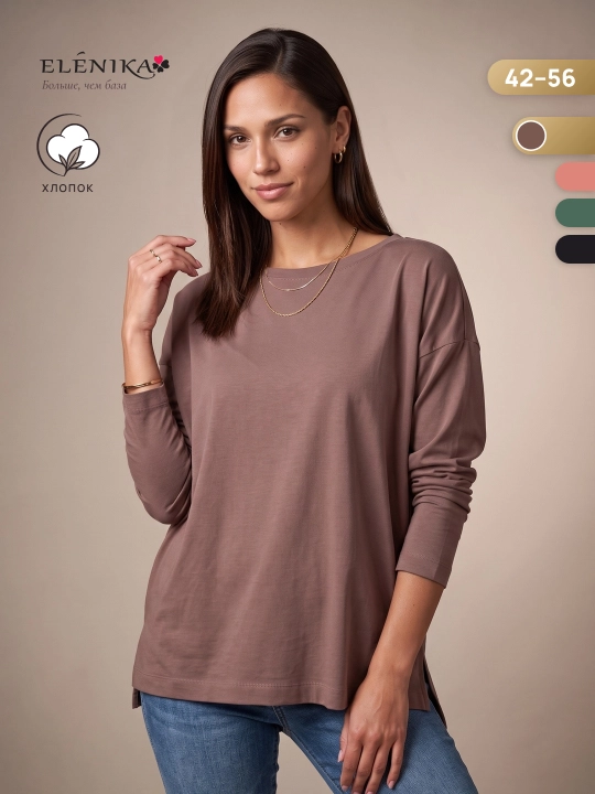 Ayollar uchun oversize longsliv paxtadan, dumaloq yoqa bilan, kofta ELENIKA D49.008
